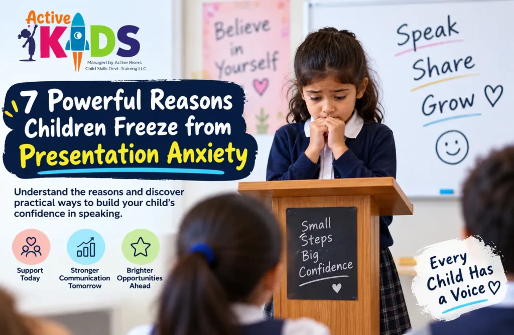 Children experiencing presentation anxiety during a school presentation
