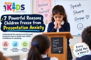 Children experiencing presentation anxiety during a school presentation