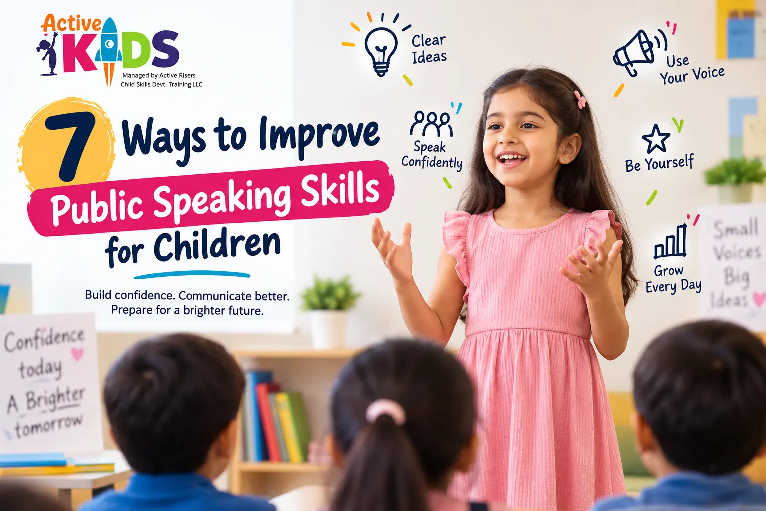 Child practising public speaking skills in front of an audience