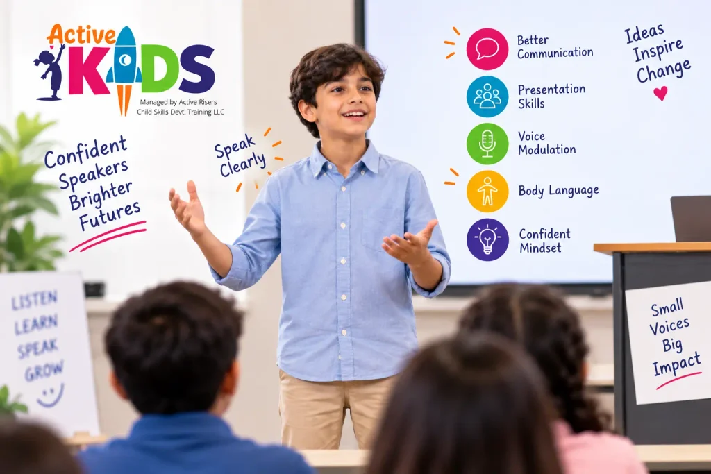 Public Speaking Course for Kids Aged 9–14 helping children develop presentation and speaking skills
