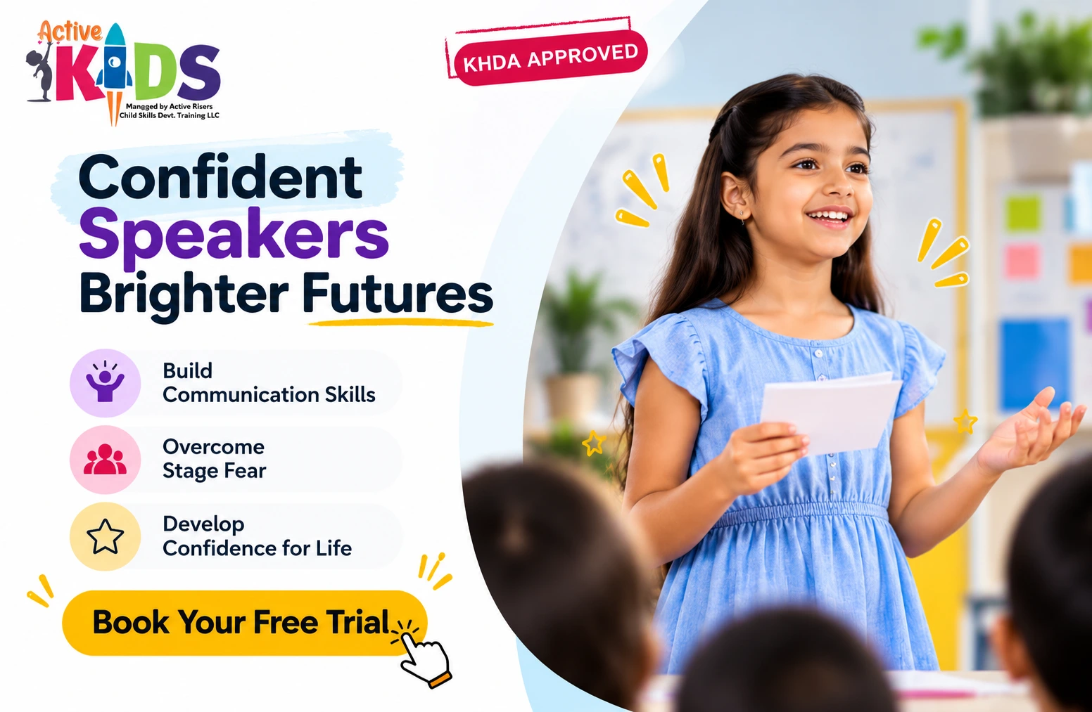 Active Kids Online public speaking programme helping children build communication skills, overcome stage fear and develop confidence.